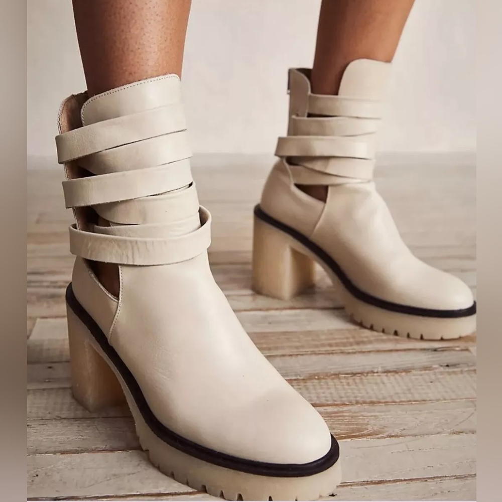 Free People Cream Heeled Boots
